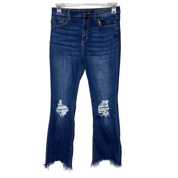Sneak Peek Raw Hem High Rise Distressed Knee Denim Jeans - Picture 1 of 6